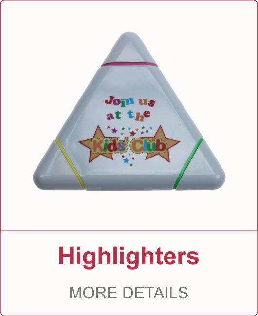 A range of highlighters in various styes which can be personalised as a promotional gift or souvenir